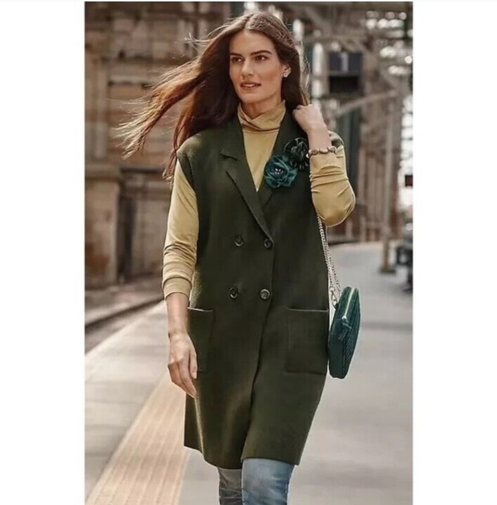J. Jill Magnetic Double Breasted Gilet Sweater Vest‎ women's medium olive green